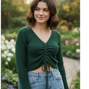Becool cropped front tie sweater